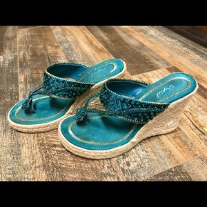 Wedge thong high sequin and jute shoes